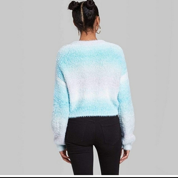 Wild Fable Ombre Blue/Gray Boxy Crop Fuzzy Sweater Size L - Picture 3 of 9